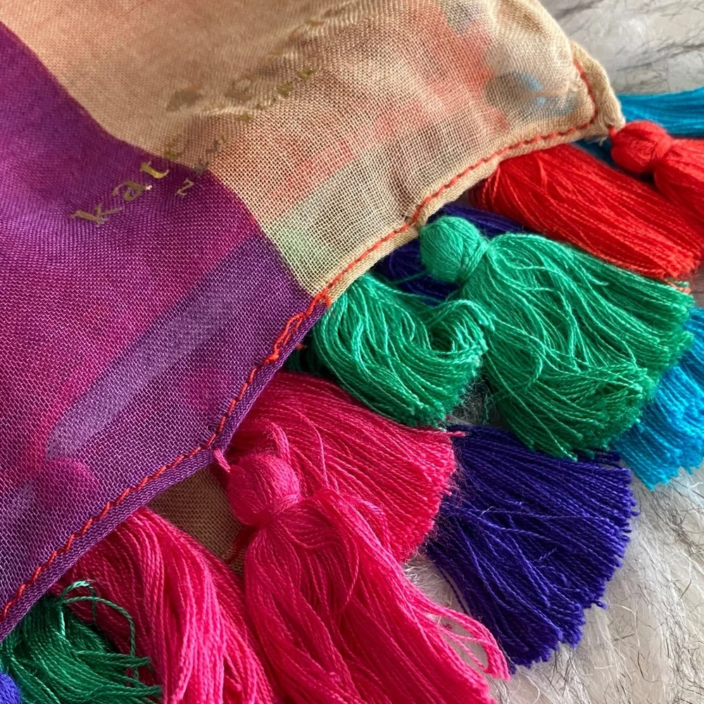 KATE SPADE Pubelo tiles Colorful Geometric Pattern Scarf with Tassels